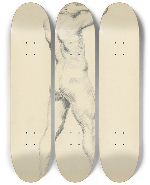 Triptych art skateboard deck of Tefan Polkorb Study Of Standing Male Nude by Stefan Polkorab
