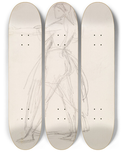 Triptych art skateboard deck of Sir John Everett Millais Female Study Of A Woman In A Threatening Attitude Arm Raised by Sir John Everett Millais (1829-1896)