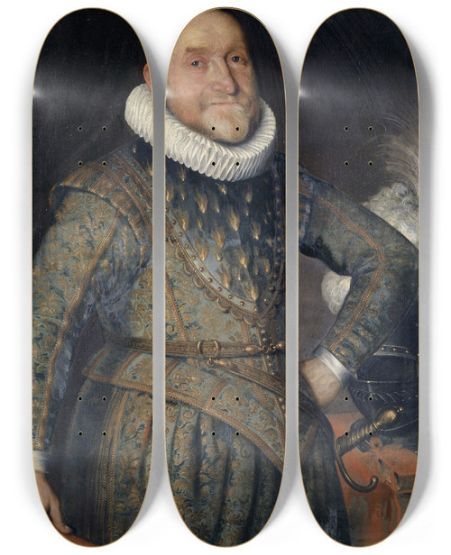 Triptych art skateboard deck of Bartholomus Sarburgh Portrait Of Thodore Agrippa Daubign by Bartholomaus Sarburgh (1590-1637)