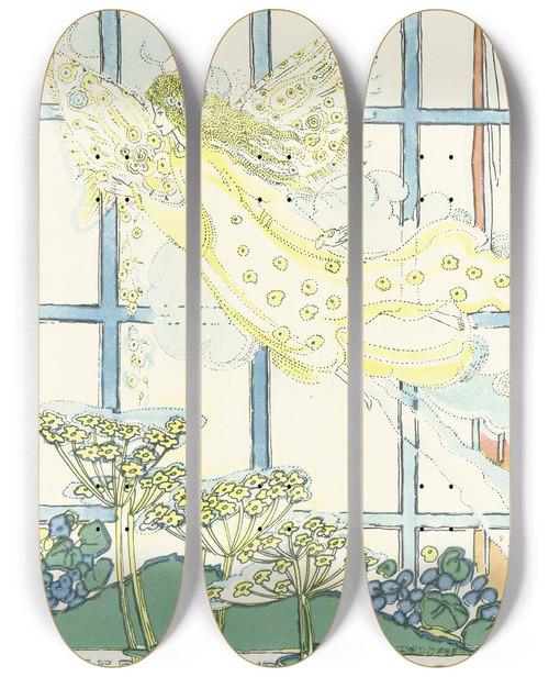 Triptych art skateboard deck of Jessie Marion King Mummys Bedtime Story Book Pl06 by Jessie Marion King (1875-1949)