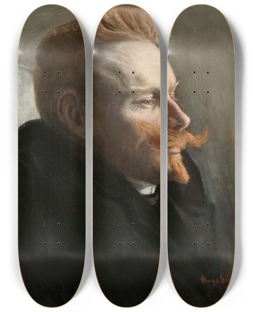 Triptych art skateboard deck of Hugo Simberg Man With A Red Moustache by Hugo Simberg (1873-1917)