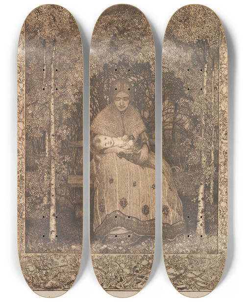 Triptych art skateboard deck of Heinrich Vogeler Erster Sommer by Heinrich Vogeler (1872-1942)