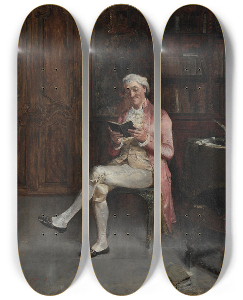 Triptych art skateboard deck of Walter Gay A Philosopher by Walter Gay (1856-1937)