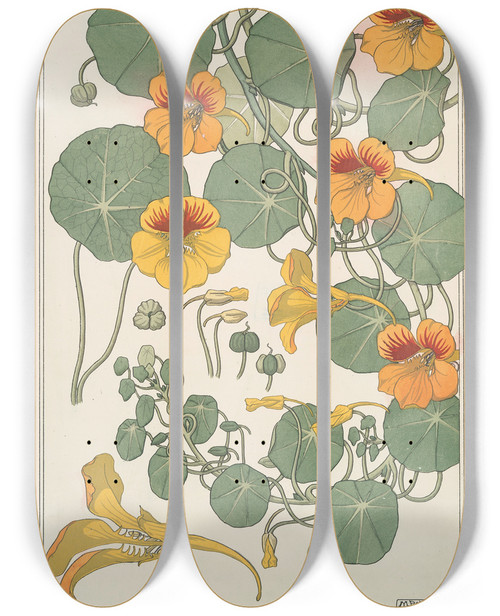 Triptych art skateboard deck of Maurice Pillard Verneuil Capucine_1 by Maurice Pillard Verneuil (1869-1942)