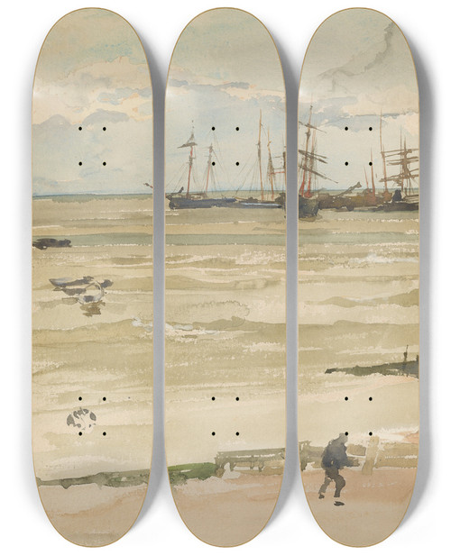 Triptych art skateboard deck of James Abbott Mcneill Whistler The Anchorage by James Abbott Mcneill Whistler (1834-1903)