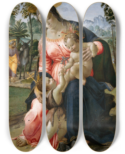 Triptych art skateboard deck of Francesco Granacci Rest On The Flight Into Egypt With The Infant Saint John The Baptist by Francesco Granacci (1469-1543)