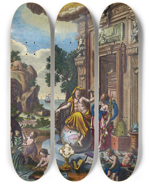 Triptych art skateboard deck of Martin Frobenius Ledermuller Amusement Microscopique Tant Pour Lesprit Que Pour Les Yeux Pl001 by Martin Frobenius Ledermu%Cc%88Ller (1719-1769)