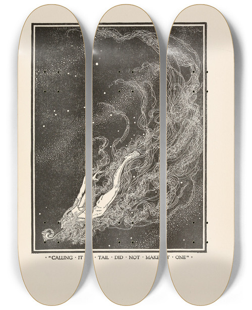 Triptych art skateboard deck of Dugald Stewart Walker Calling It A Tail Did Not Make It One by Dugald Stewart Walker (1883-1937)