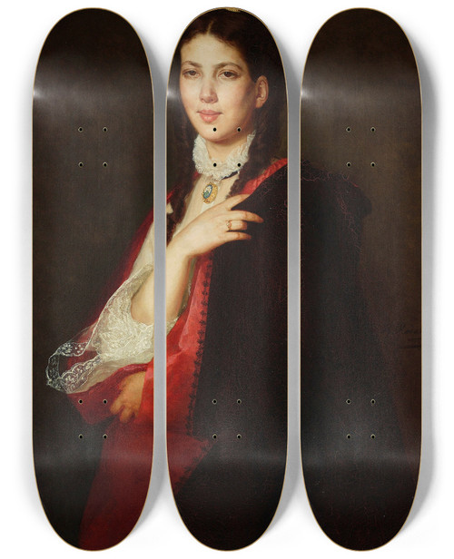 Triptych art skateboard deck of Henryk Rodakowski Portrait Of Leonia Blhdorn Artists Stepdaughter by Henryk Rodakowski (1823-1894)