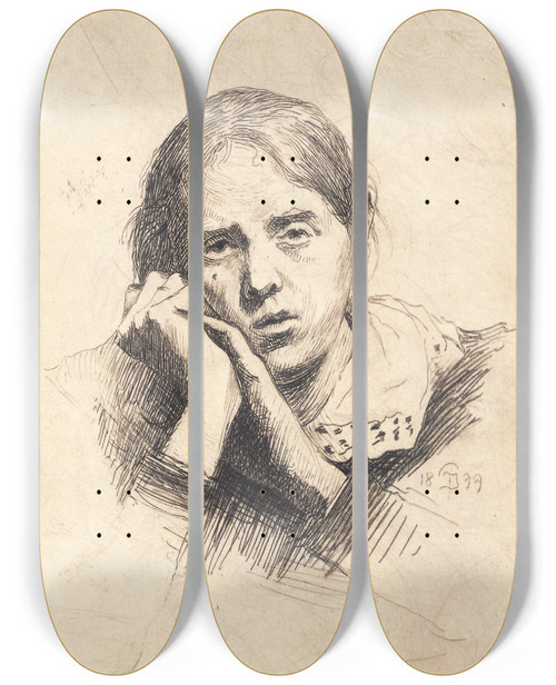 Triptych art skateboard deck of Peter Ilsted Portrt Af Min Hustru by Peter Ilsted (1861-1933)