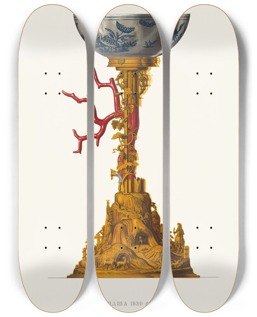 Triptych art skateboard deck of Fedor Grigoryevich Solntsev Chasha 1630 Goda by Fedor Grigoryevich Solntsev (1801-1892)