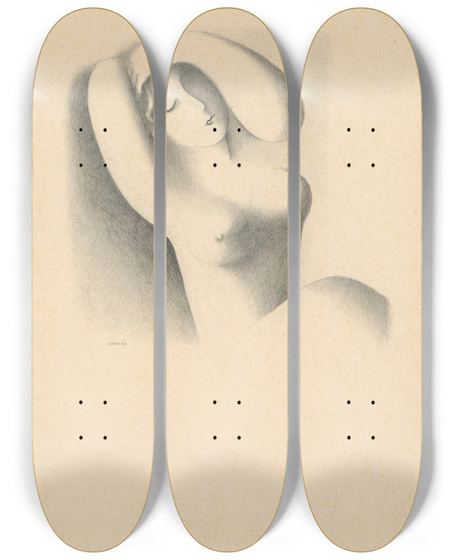 Triptych art skateboard deck of Mikul Galanda Sleeping by Mikulas Galanda (1895-1938)
