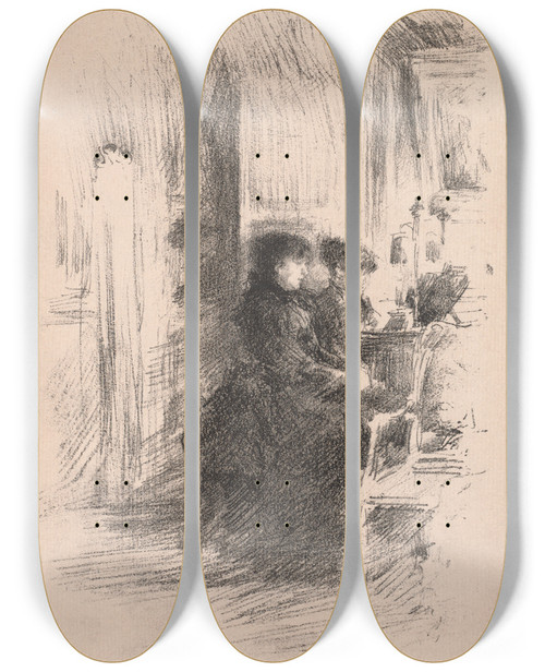 Triptych art skateboard deck of James Abbott Mcneill Whistler The Duet by James Abbott Mcneill Whistler (1834-1903)
