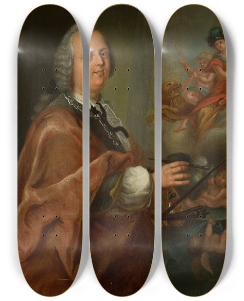 Triptych art skateboard deck of Krzysztof Jzef Werner Selfportrait At Work by Krzysztof Jozef Werner (1778)