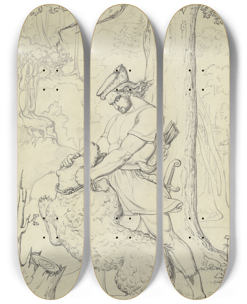 Triptych art skateboard deck of Karl Sandhaas Siegfried Fngt Den Bren by Karl Sandhaas (1801-1859)