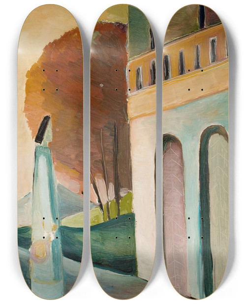 Triptych art skateboard deck of Ole Kandelin At A Palace Gate by Ole Kandelin (1920-1947)
