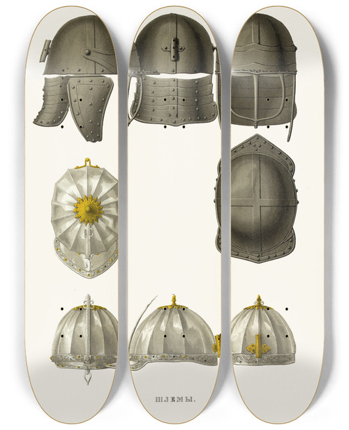 Triptych art skateboard deck of Fedor Grigoryevich Solntsev Shlemy 2 by Fedor Grigoryevich Solntsev (1801-1892)