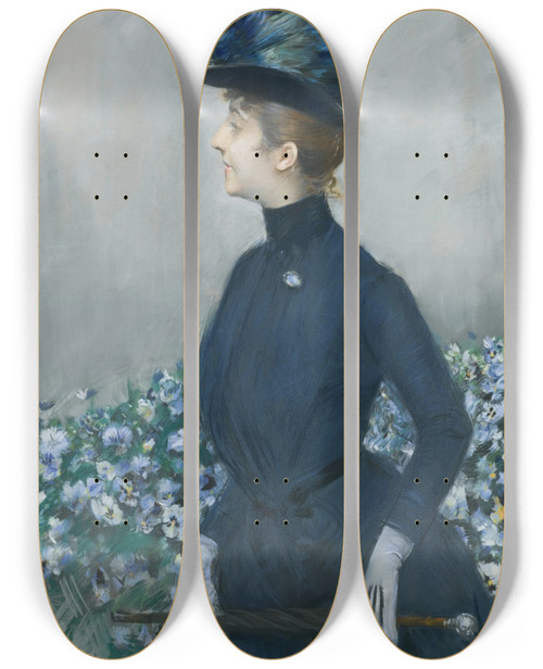 Triptych art skateboard deck of Paul Csar Helleu La Femme Aux Fleurs Portrait Of Mathilde See by Paul Cesar Helleu (1859-1927)
