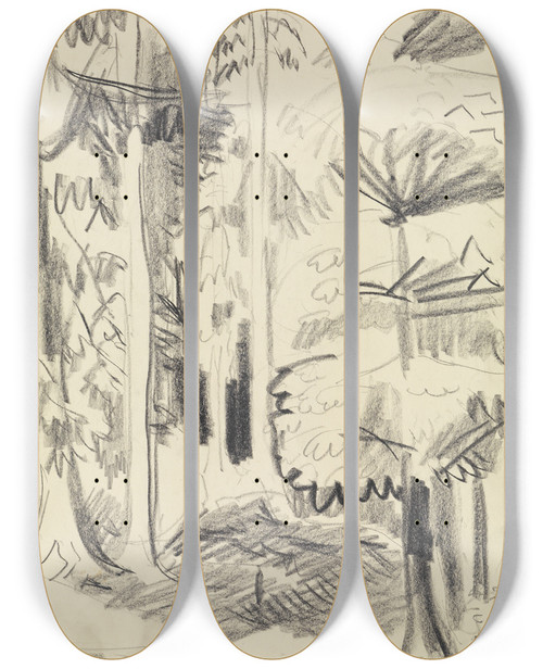 Triptych art skateboard deck of Ernst Ludwig Kirchner Mischwald by Ernst Ludwig Kirchner (1880-1938)