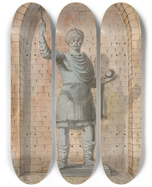 Triptych art skateboard deck of Willey Reveley The Colossus Of Barletta by Willey Reveley (1760-1799)