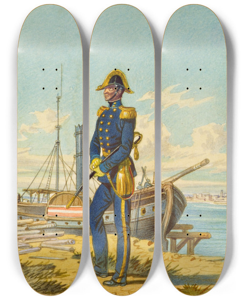 Triptych art skateboard deck of Franz Gerasch Soldat 10 by Franz Gerasch (1826-1906)