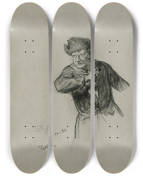Triptych art skateboard deck of David Bles Velleman A Character From Jacob Van Lenneps Ferdinand Huyck_2 by David Bles (1821-1899)