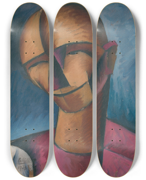 Triptych art skateboard deck of Gejza Schiller Hlava Mua_2 by Gejza Schiller (1895-1927)