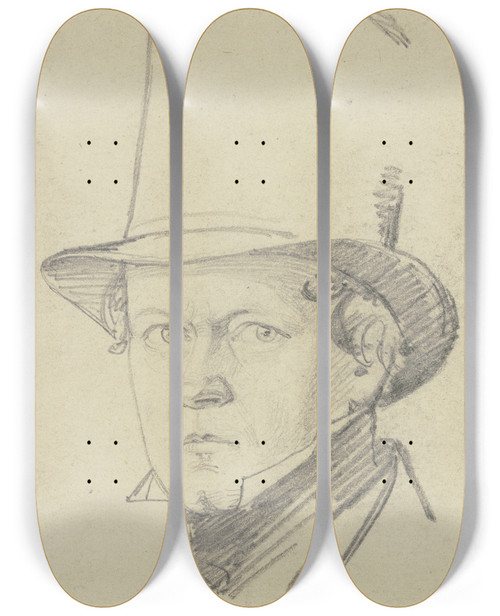 Triptych art skateboard deck of Carl Hoff Portrait Of Rssing by Carl Hoff (1807-1862)