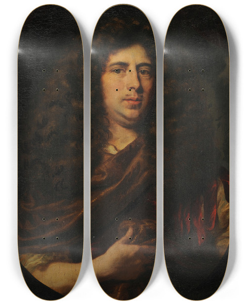 Triptych art skateboard deck of Nicolaes Maes Portrait Of An Anonymous Man by Nicolaes Maes (1634-1693)