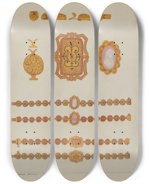 Triptych art skateboard deck of Tulita Westfall Bracelets by Tulita Westfall