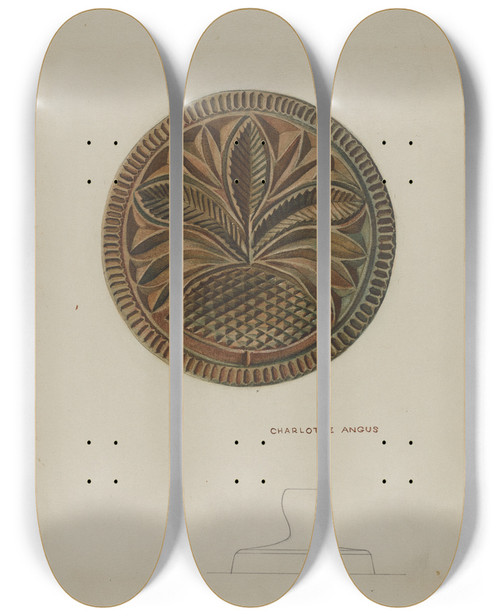 Triptych art skateboard deck of Charlotte Angus Pa German Butter Mold_10 by Charlotte Angus (1911-1989)