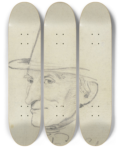 Triptych art skateboard deck of Carl Hoff Portrait Of E R Khler by Carl Hoff (1807-1862)