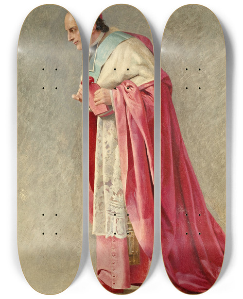 Triptych art skateboard deck of Jehan Georges Vibert The Cardinal_1 by Jehan Georges Vibert (1840-1902)