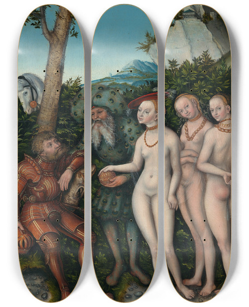 Triptych art skateboard deck of Lucas Cranach The Elder Judgment Of Paris by Lucas Cranach The Elder (1472-1553)
