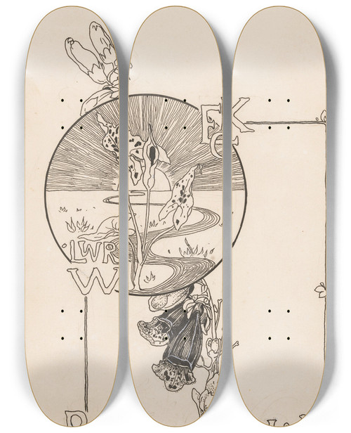 Triptych art skateboard deck of Willem Wenckebach Bandontwerp Voor Knappert Emilie C Kijkjes In De Plantenwereld 1893 by Willem Wenckebach (1860-1937)
