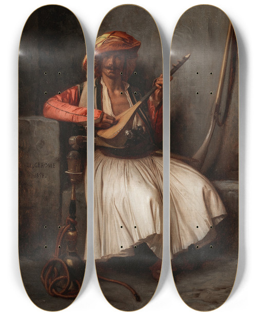 Triptych art skateboard deck of Jeanlon Grme The Lute Player_2 by Jean-Lon Grme (1824-1904)