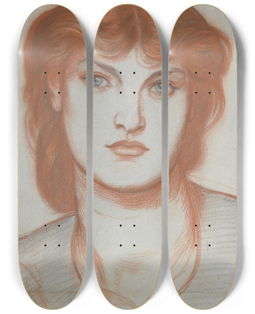 Triptych art skateboard deck of Dante Gabriel Rossetti Study Of Alexa Wilding For Regina Cordium by Dante Gabriel Rossetti (1828-1882)
