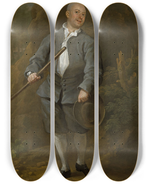 Triptych art skateboard deck of William Hogarth The Pugilist by William Hogarth (1697-1764)