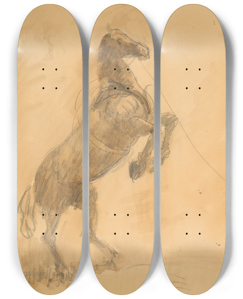 Triptych art skateboard deck of Cyprin Majernk Rearing Horse by Cyprian Majernik (1909-1945)