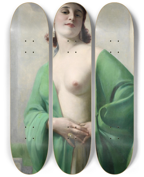 Triptych art skateboard deck of Hans Hassenteufel Portrait Of A Redhaired Lady by Hans Hassenteufel (1887-1943)