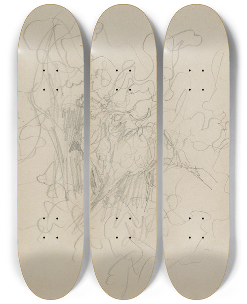 Triptych art skateboard deck of Gustave Dor Stag Viewing Himself In A Stream La Fontaine by Gustave Dore (1832-1883)