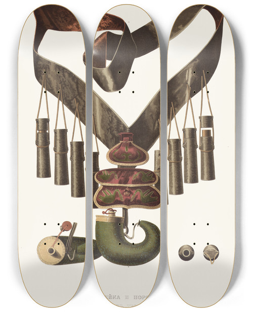 Triptych art skateboard deck of Fedor Grigoryevich Solntsev Berendeika I Porokhovnitsa Nakhodiashchiesia V Troitskoi Lavre by Fedor Grigoryevich Solntsev (1801-1892)