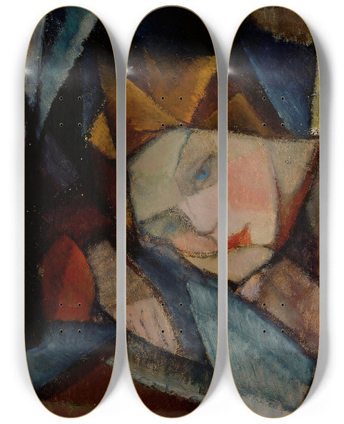 Triptych art skateboard deck of Alvar Cawn Head Of A Woman by Alvar Cawen (1886-1935)