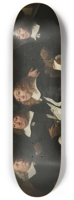 Ferdinand Bol - Six Regents and the Beadle of the Nieuw Zijds Institute for the Outdoor Relief of the Poor, Amsterdam, 1657 8.25 inch art skate deck