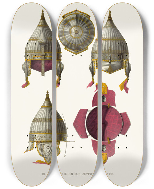 Triptych art skateboard deck of Fedor Grigoryevich Solntsev Shishak Kniazia Fi Mstislavskago Izobrazhenie 1 by Fedor Grigoryevich Solntsev (1801-1892)