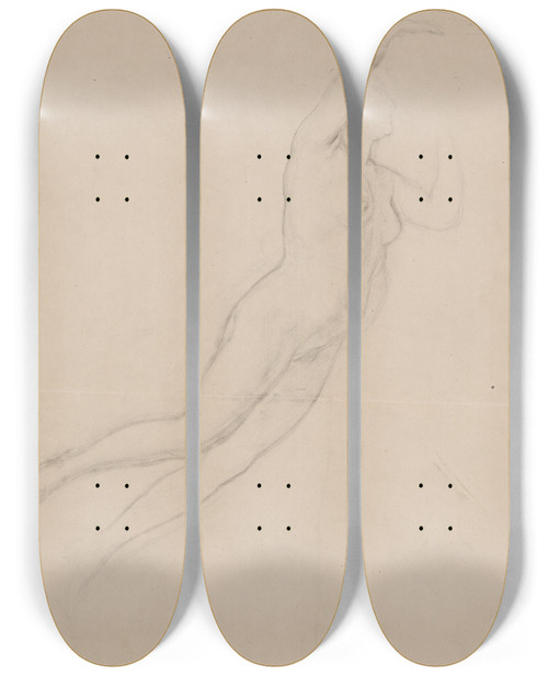 Triptych art skateboard deck of Jzef Simmler Sketch Of The Psyche Character To The Ceiling Wedding Procession Of Cupid And Psyche by Jozef Simmler (1823-1868)