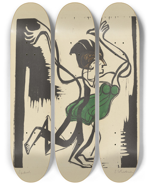 Triptych art skateboard deck of Ernst Ludwig Kirchner Flattertanz by Ernst Ludwig Kirchner (1880-1938)
