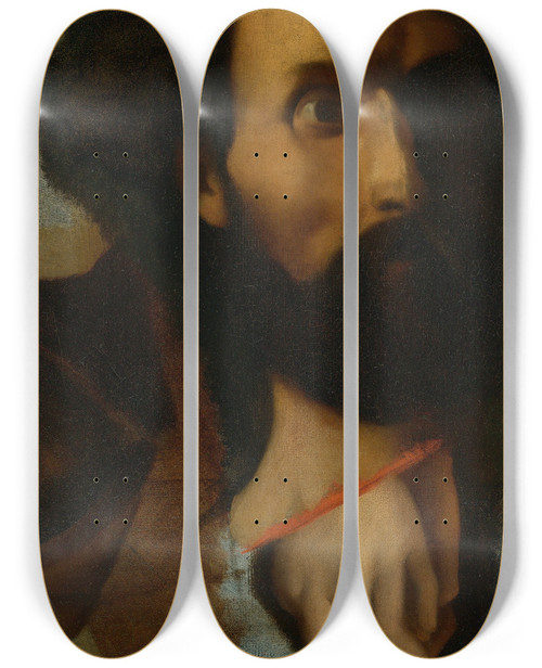 Triptych art skateboard deck of Jean Auguste Dominique Ingres Sketch Of Head And Hands Of St John For Jsus Remet Saint Pierre Les Clefs Du Paradis by Jean Auguste Dominique Ingres (1780-1867)