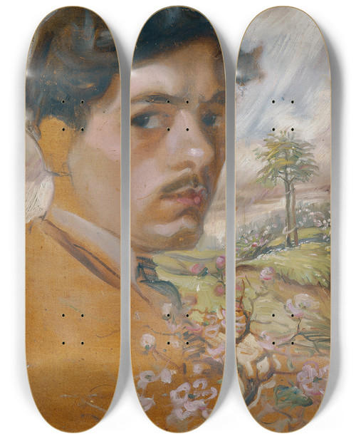 Triptych art skateboard deck of Josef Wawra Selbstbildnis_1 by Josef Wawra (1893-1935)