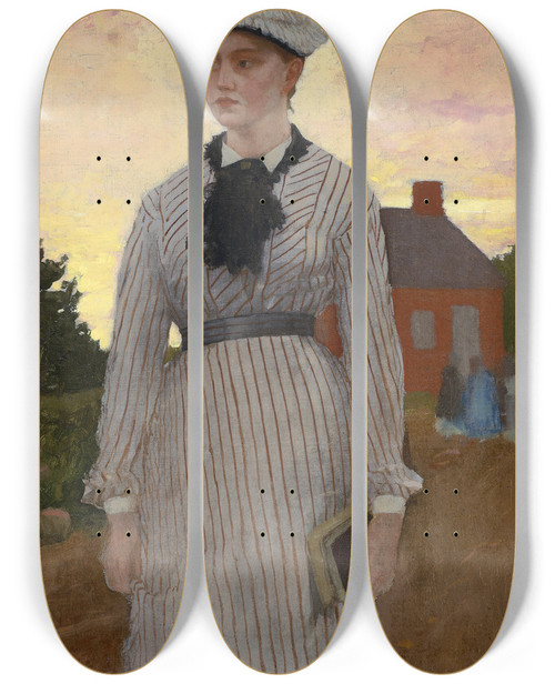 Triptych art skateboard deck of Winslow Homer The Red School House by Winslow Homer (1836-1910)